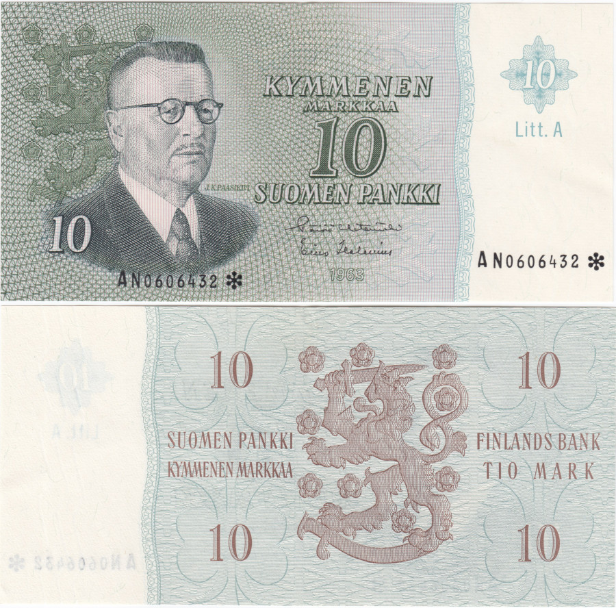 10 Markkaa 1963 Litt.A AN0606432* kl.8-9